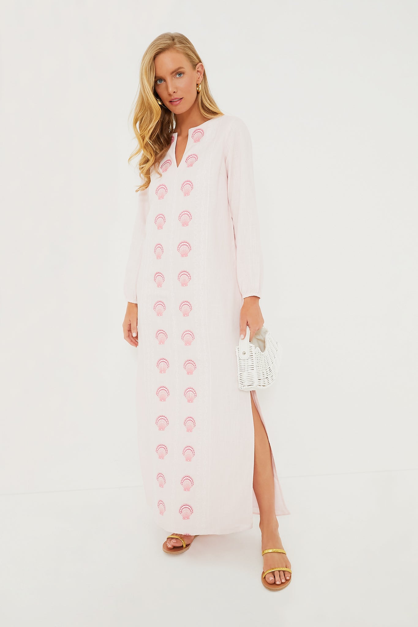 Elegant Blush Pink Embroidered Caftan Dress for Women | Boho Chic Beach Cover Up | Perfect for Summer Vacations, Pool Parties & Resort Wear