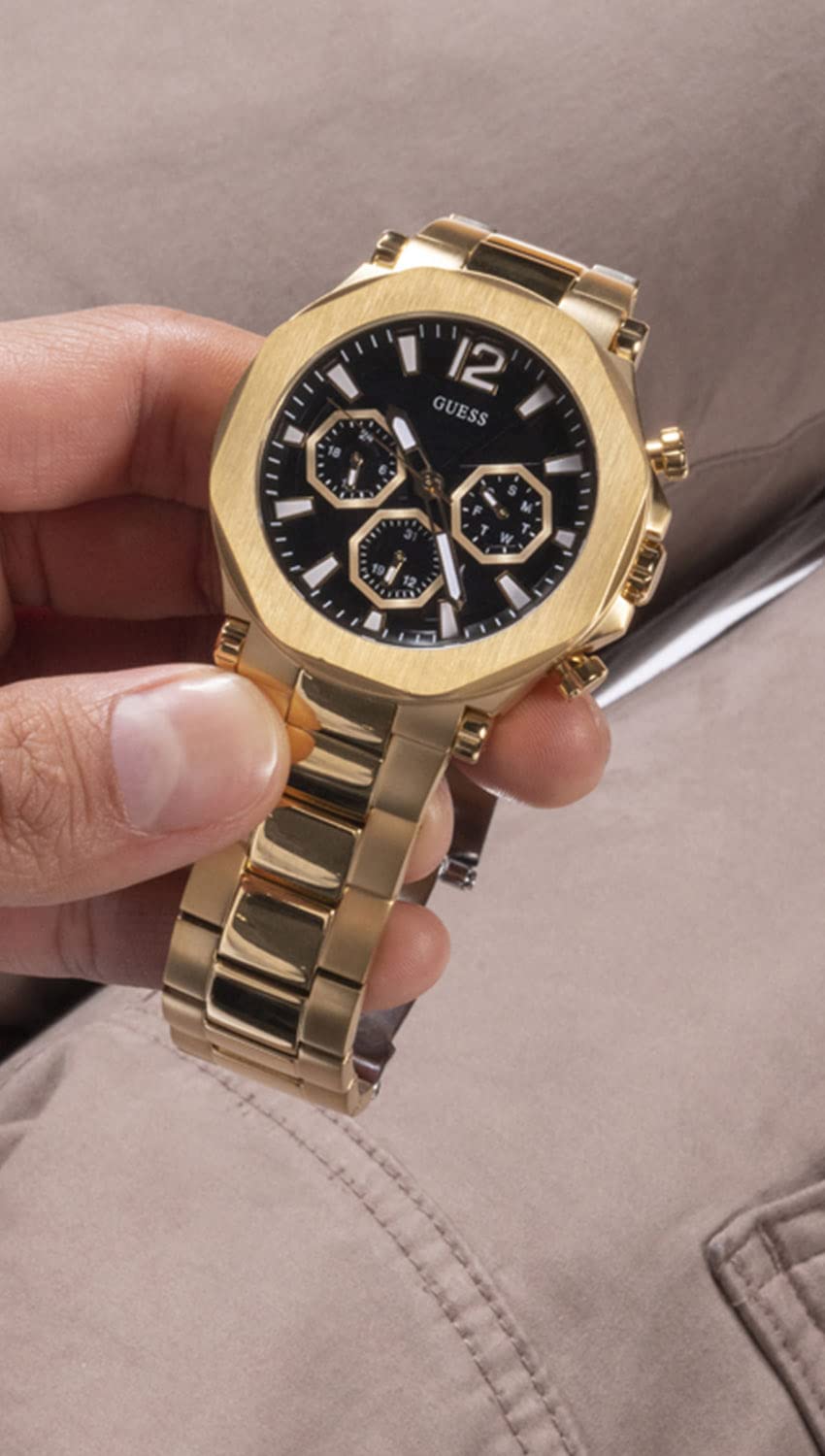 GUESS Men's 46mm Stainless Steel Chronograph Watch with Date Window - Water Resistant, Casual & Dress Style for Business, Office & Everyday Wear