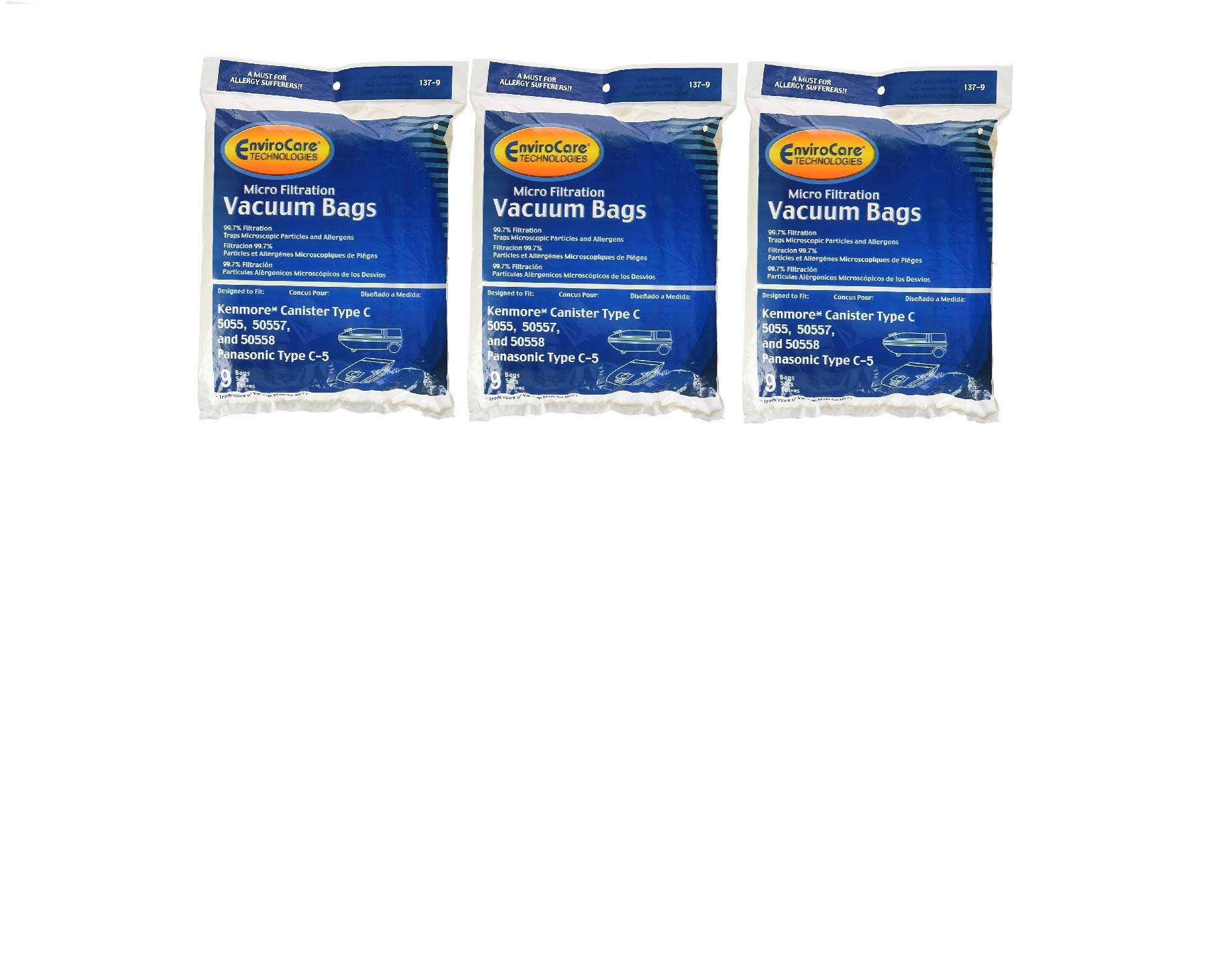 EnviroCare Replacement Vacuum Bags for Kenmore Canister Type C/Q (50555, 50558, 50557) & Panasonic Type C-5 - 27 Pack | Compatible with Pet Hair, Allergies & Deep Cleaning