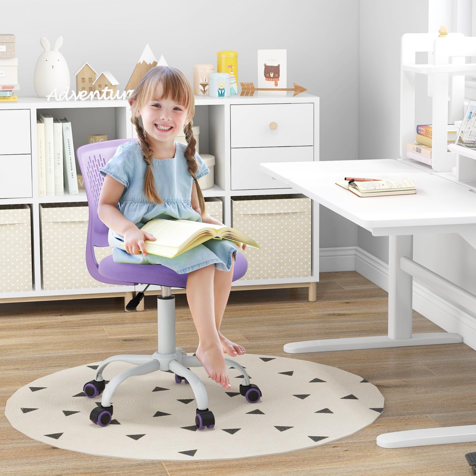 Topment Swivel Office Desk Chair - Ergonomic Armless Task Chair with Breathable Mesh Back & Upholstered Seat, Adjustable Height Computer Chair for Home Office, Study Room, Gaming & Workspace (Purple) - Perfect for Small Spaces, Kids Room & Long Working Hours