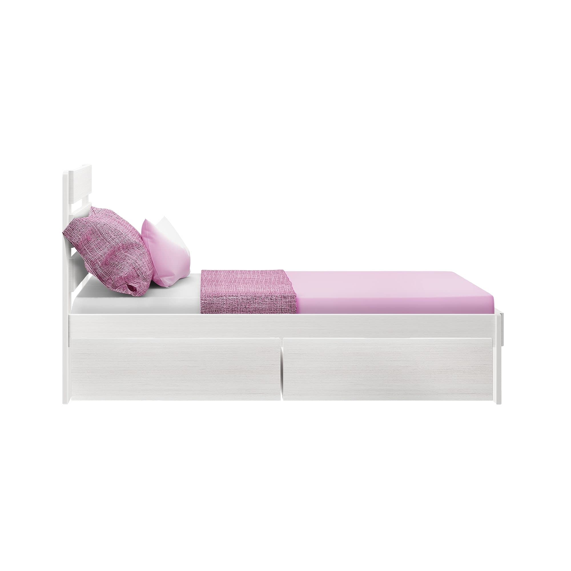Max & Lily Modern Farmhouse Twin Bed with Plank Headboard & Storage Drawers - White Wash Finish - Perfect for Kids' Bedrooms, Guest Rooms & Small Spaces