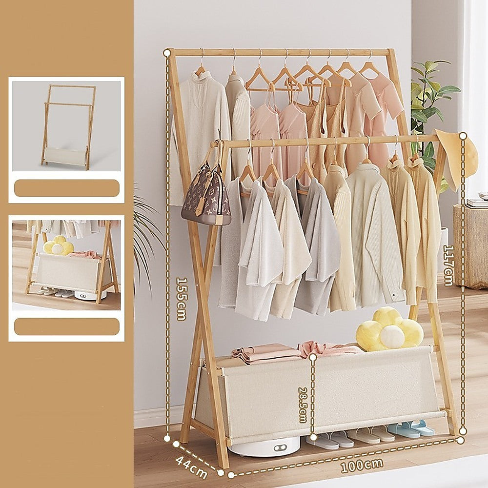 100x155cm Freestanding Garment Rack with Lower Storage Shelf - Heavy Duty Clothes Rail for Bedroom, Closet & Laundry Room Organization - Space Saving Clothing Rack for Hanging Dresses, Coats & Accessories
