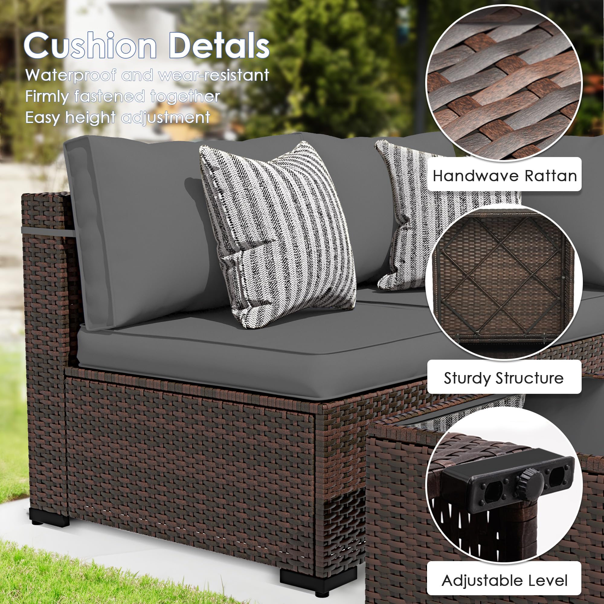 Amopatio 9-Piece All-Weather Outdoor Patio Furniture Set - Modern Wicker Sectional Sofa with Glass Coffee Table, Thick Gray Cushions & Waterproof Cover - Perfect for Backyard, Poolside & Garden Relaxation