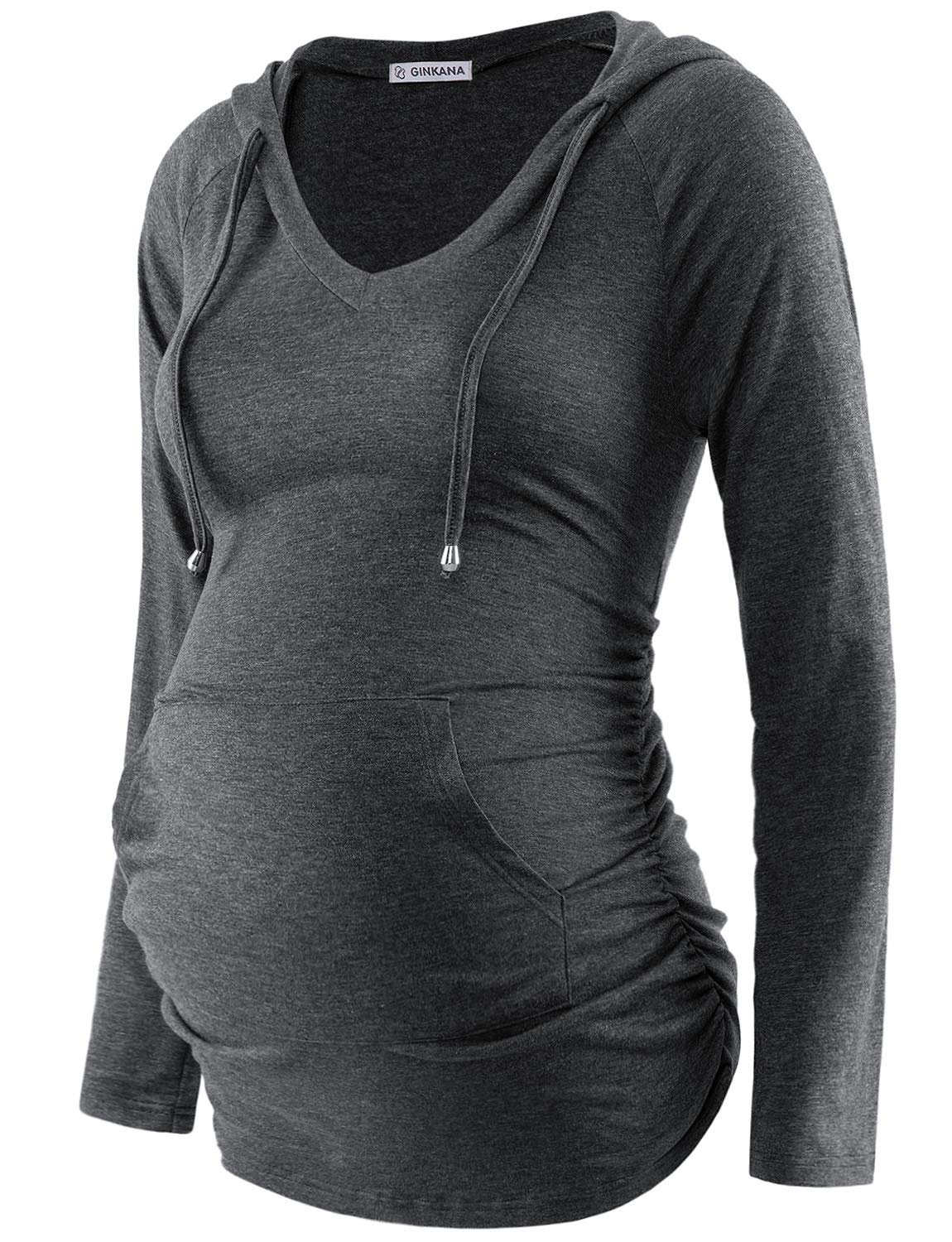 Women's Maternity Hoodie - Soft Long Sleeve V-Neck Pregnancy Sweatshirt & Tunic Top for Comfortable Maternity Wear | Perfect for Pregnancy, Nursing & Postpartum Comfort