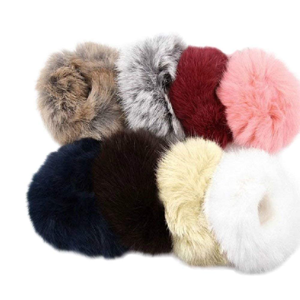 Trendy Club 6-Piece Fluffy Fur Hair Scrunchies for Women & Girls - Soft Ponytail Holders with Pompom Balls - Hair Accessories in 6 Random Colors - Perfect for School, Work, Parties & Everyday Styling