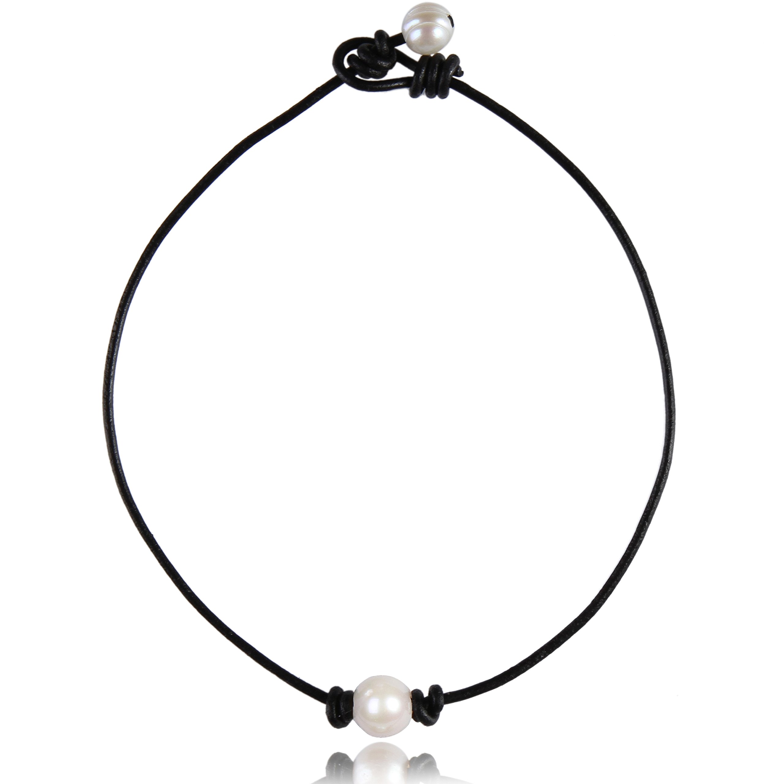 Handmade Single Pearl Choker Necklace for Women - Genuine Leather Cord Jewelry Gift for Birthday, Anniversary & Special Occasions | Elegant Pearl Necklace for Date Night, Wedding & Formal Events