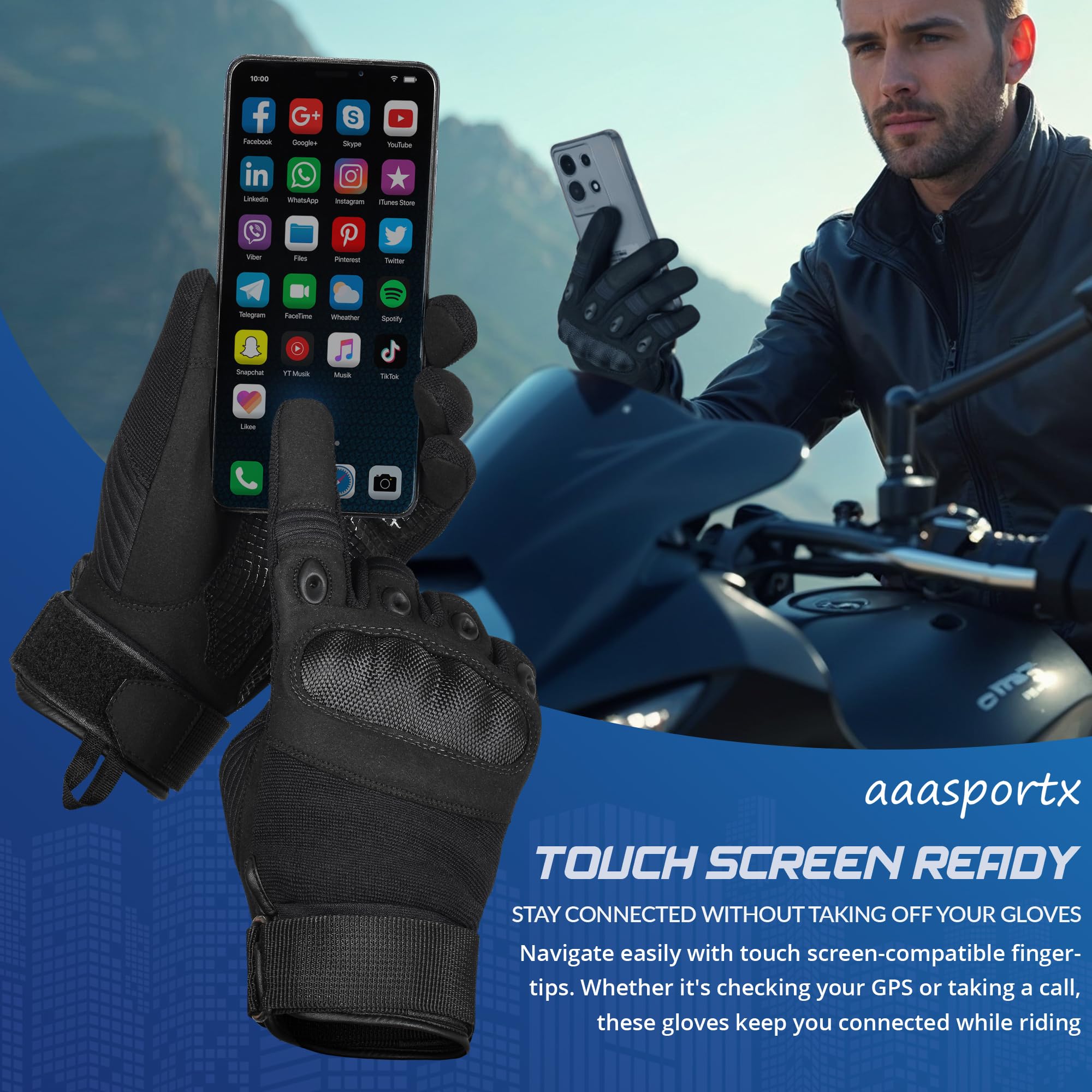 Hard Knuckle Motorcycle Gloves for Men & Women - Touchscreen & Durable for Riding