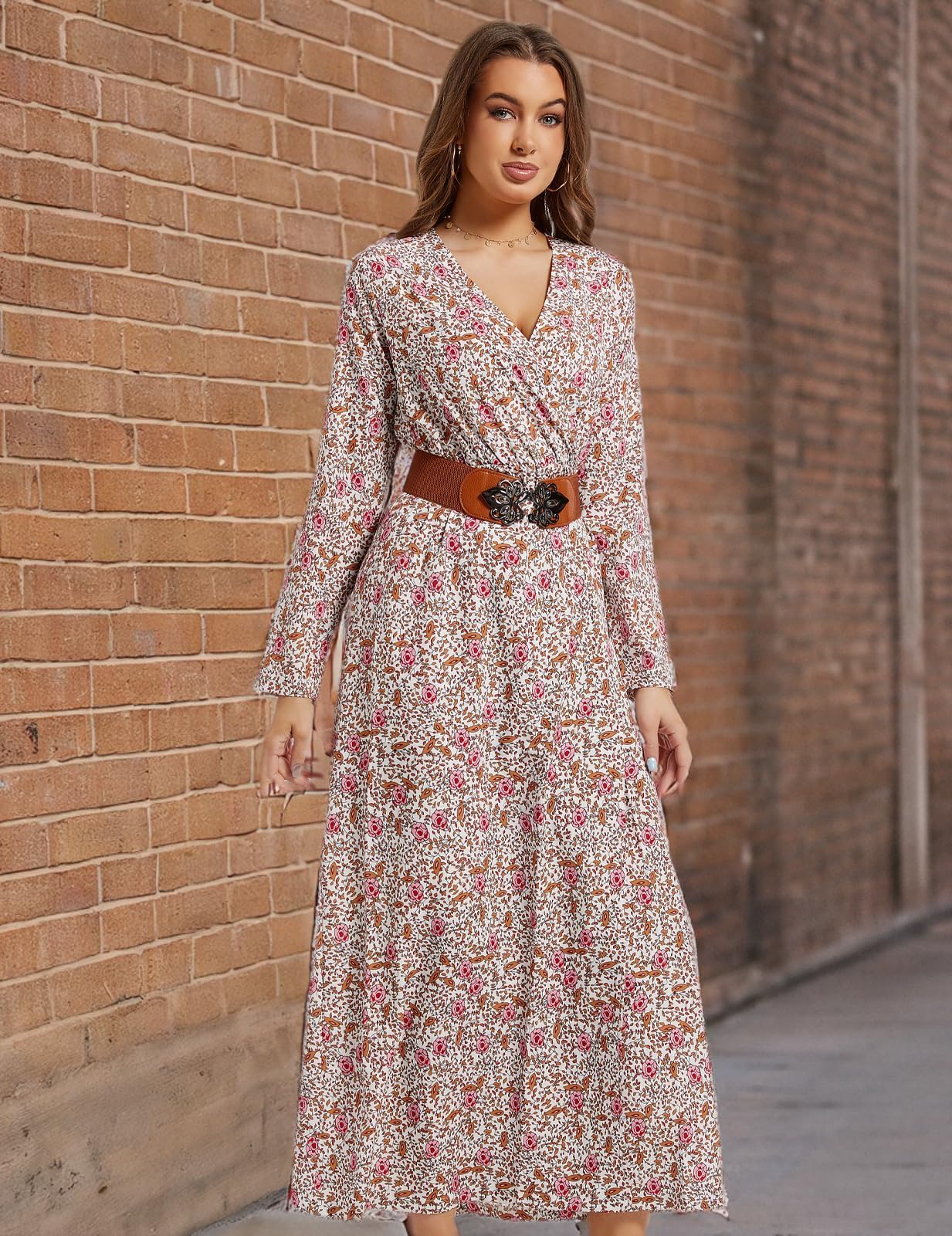 MessBebe Women's Maxi Dress - Short Sleeve V-Neck High Waist Flowy Wrap Dress for Summer, Beach, Wedding Guest & Special Occasions