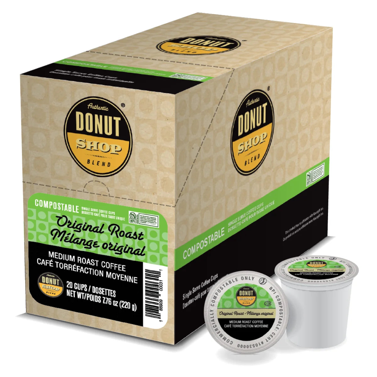 Organic Donut Shop Original Medium Roast Coffee Pods - 20 Compostable Single Serve K-Cups for Keurig Brewers | Perfect for Home, Office & Breakfast Time