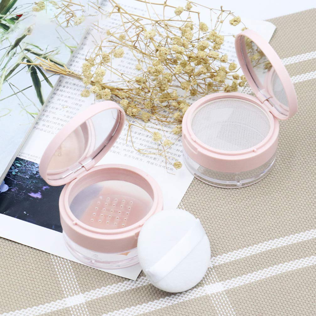 Refillable Loose Powder Container with Puff, Mirror & Mesh Sifter - Reusable Plastic Cosmetic Case for Makeup Touch-Ups & Travel