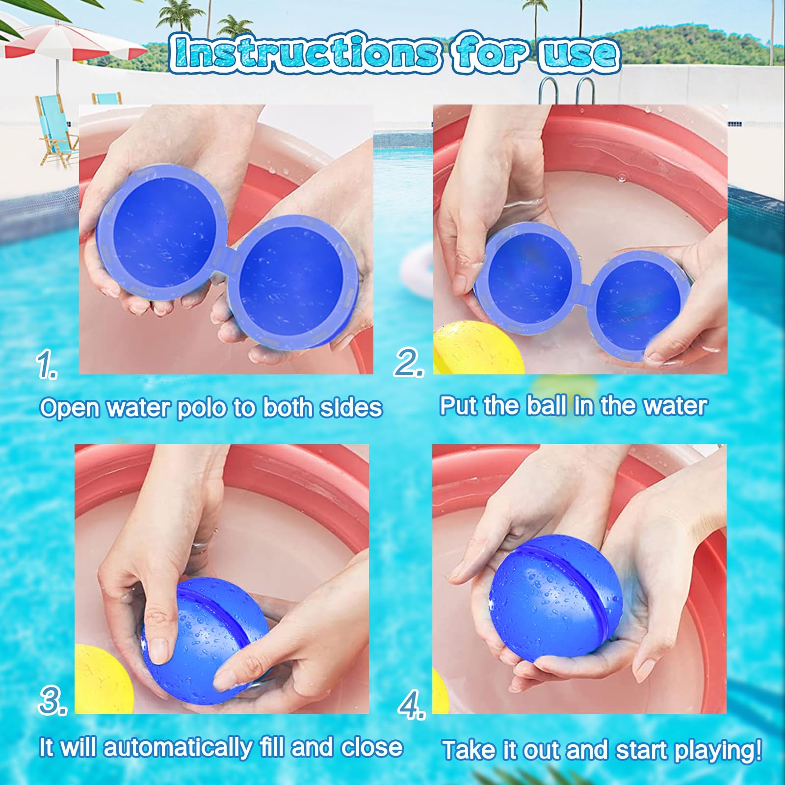 Reusable Water Balloons, 6-Pack Magnetic Self-Sealing Water Bombs, Quick Fill Silicone Water Balloons for Kids - Perfect for Summer Water Games, Pool Parties, and Outdoor Fun