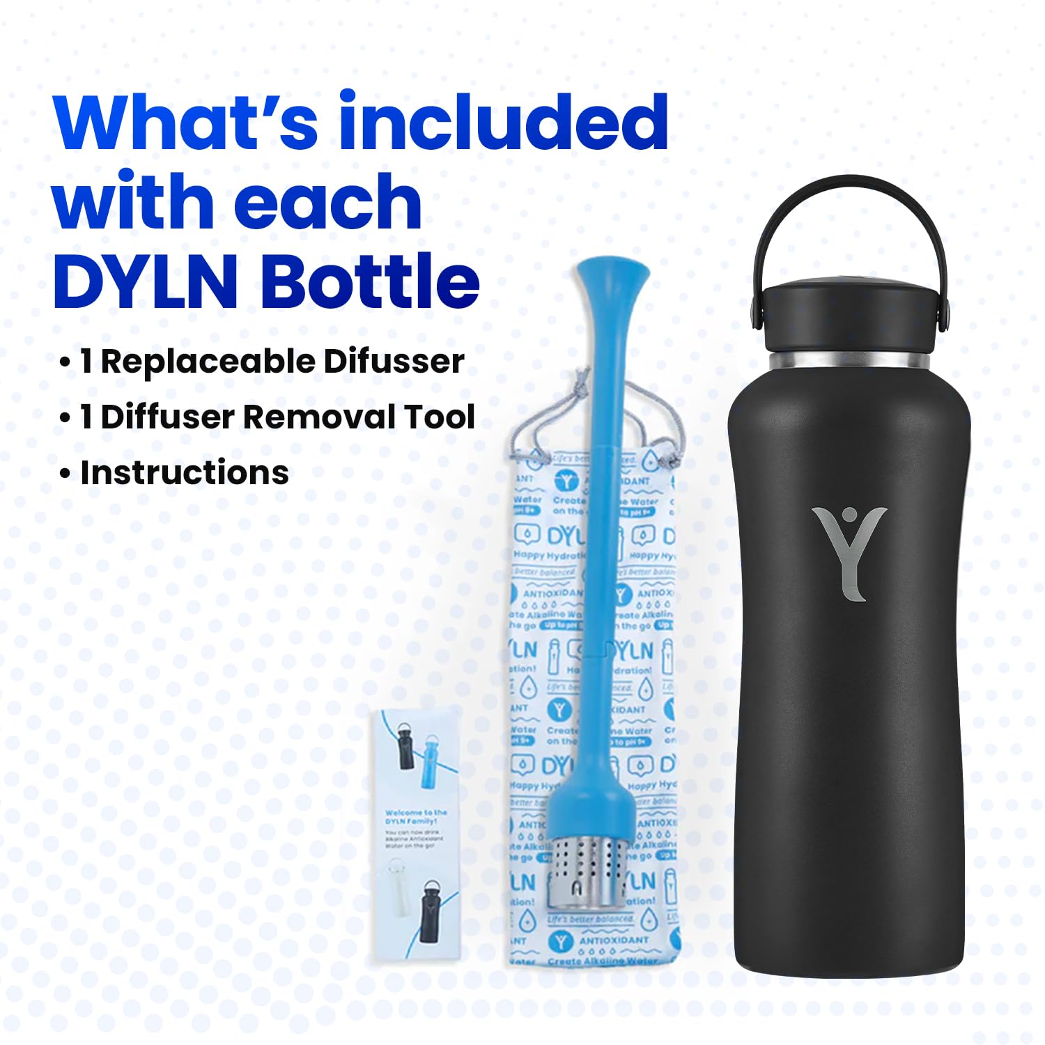 DYLN Alkaline Water Bottle - Portable Hydrogen Water Generator with 9.5 pH Hydrogen-Rich Water | Vacuum Insulated Stainless Steel Bottle Keeps Drinks Cold 24 Hours | Perfect for Gym, Hiking & Daily Hydration