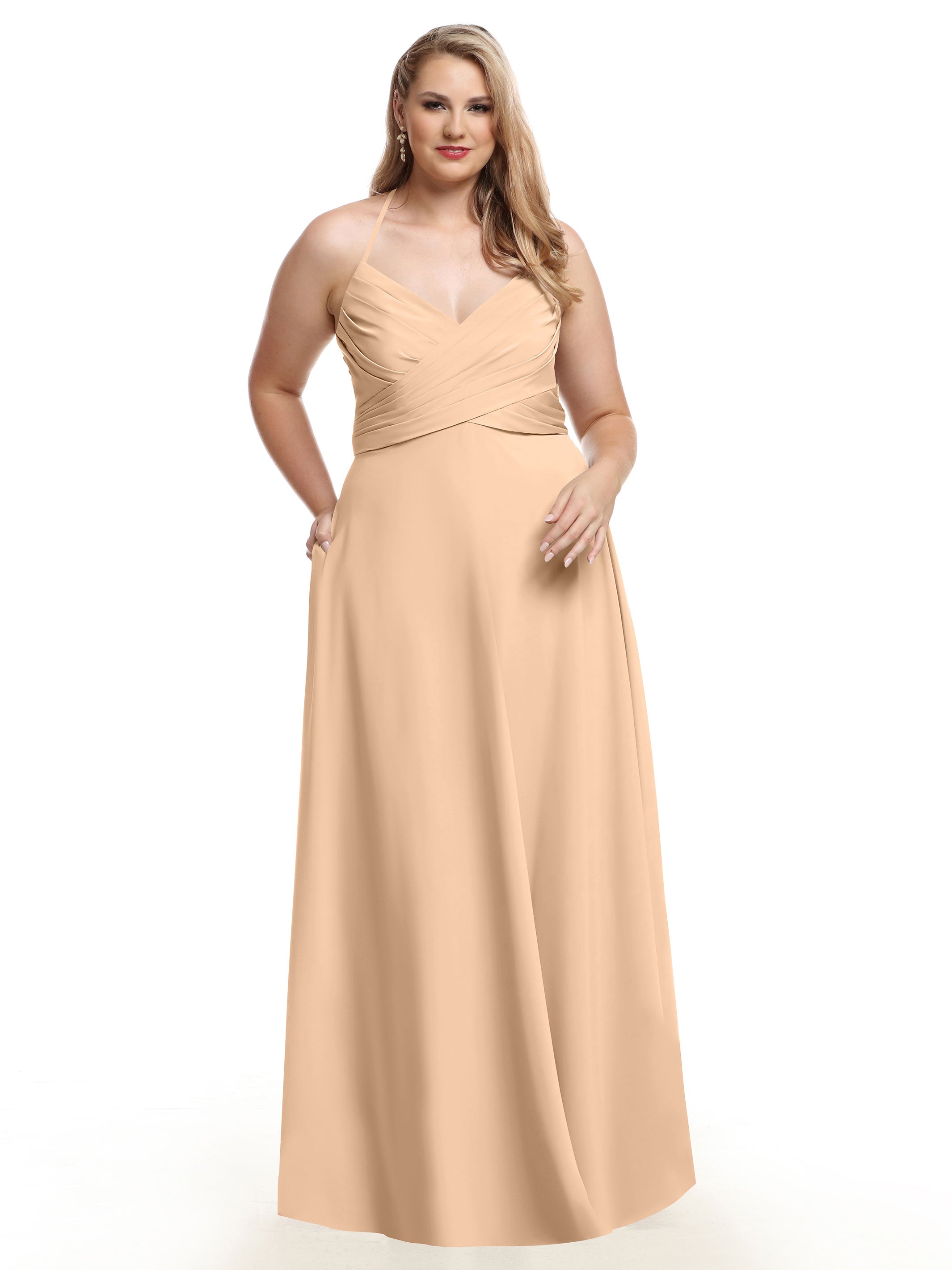 Elegant 80101 Stretch Chiffon A-Line Bridesmaid Dress with V-Neck & Pleats - Perfect for Weddings, Formal Events & Special Occasions
