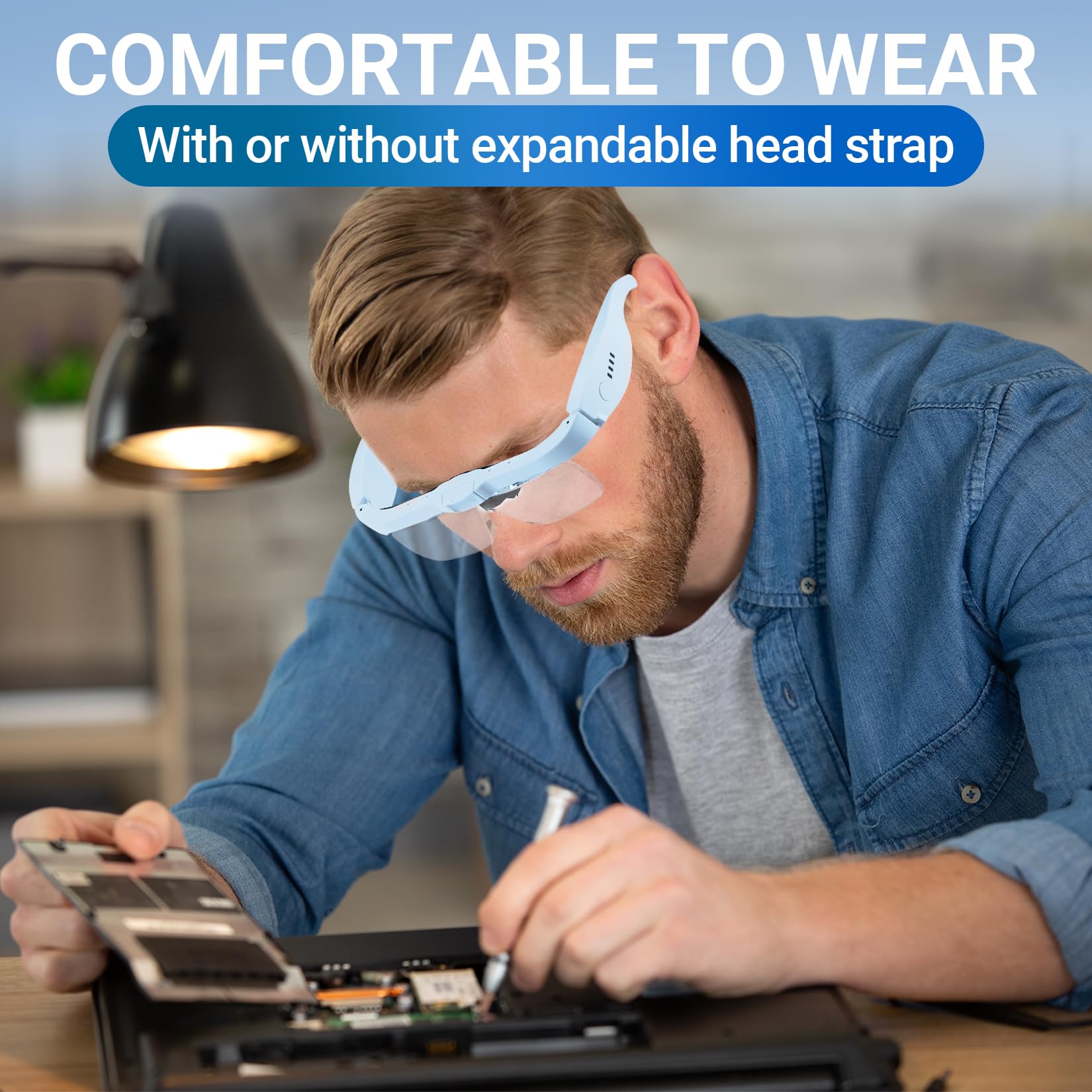 YOCTOSUN Magnifying Glasses with 3 LED Lights - 5 Detachable Lenses (0.75X-4.0X) Headband Magnifier for Jewelry Making, Watch Repair, Reading & Hobby Crafts | Hands-Free Illuminated Eyewear for Precision Work