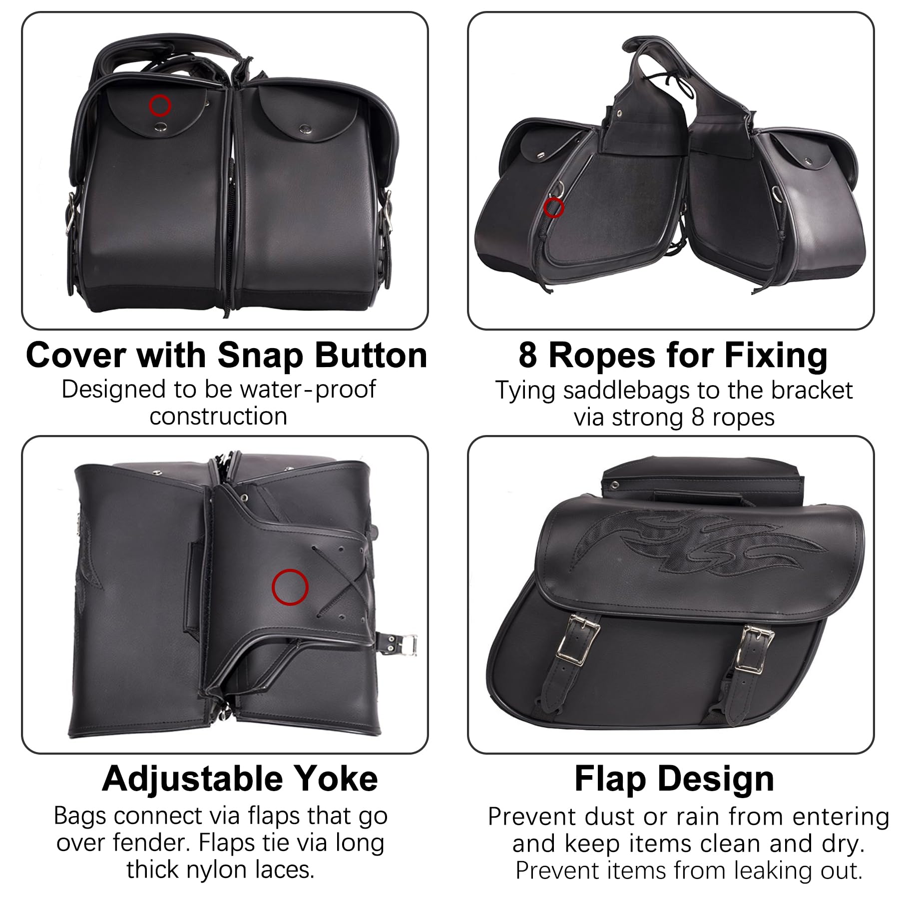Dream Apparel Faux Leather Motorcycle Saddle Bags - Waterproof PVC Throw Over Side Bags for Honda Shadow, Sportster, Softail & Dyna V-Star Cruisers (Black No Studs) - Perfect for Road Trips & Daily Commuting