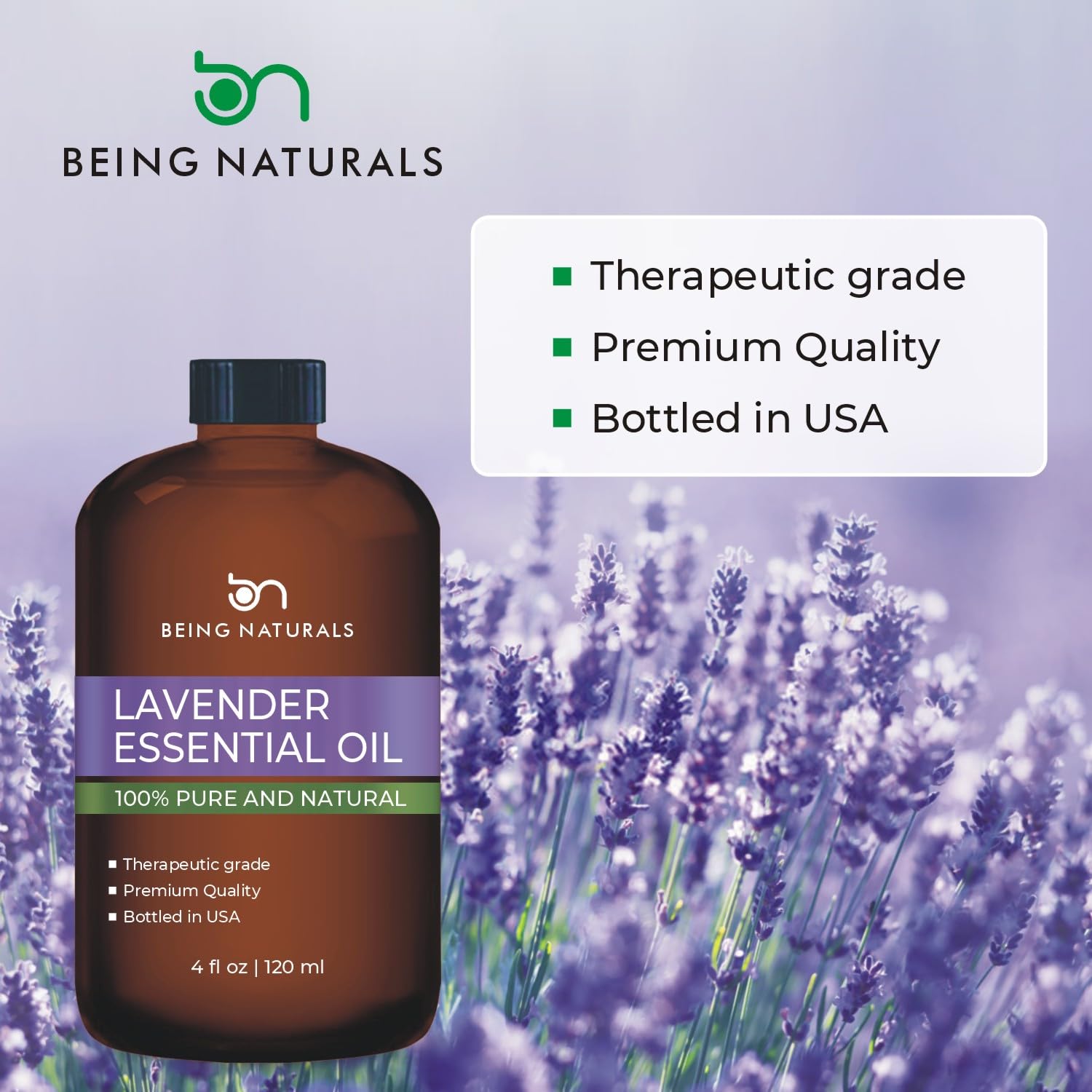 Lavender Essential Oil 4 FL OZ (118ml) - 100% Pure & Natural Therapeutic Grade Aromatherapy Oil with Glass Dropper for Relaxation, Sleep & Stress Relief - Perfect for Diffusers, Massage & Skincare