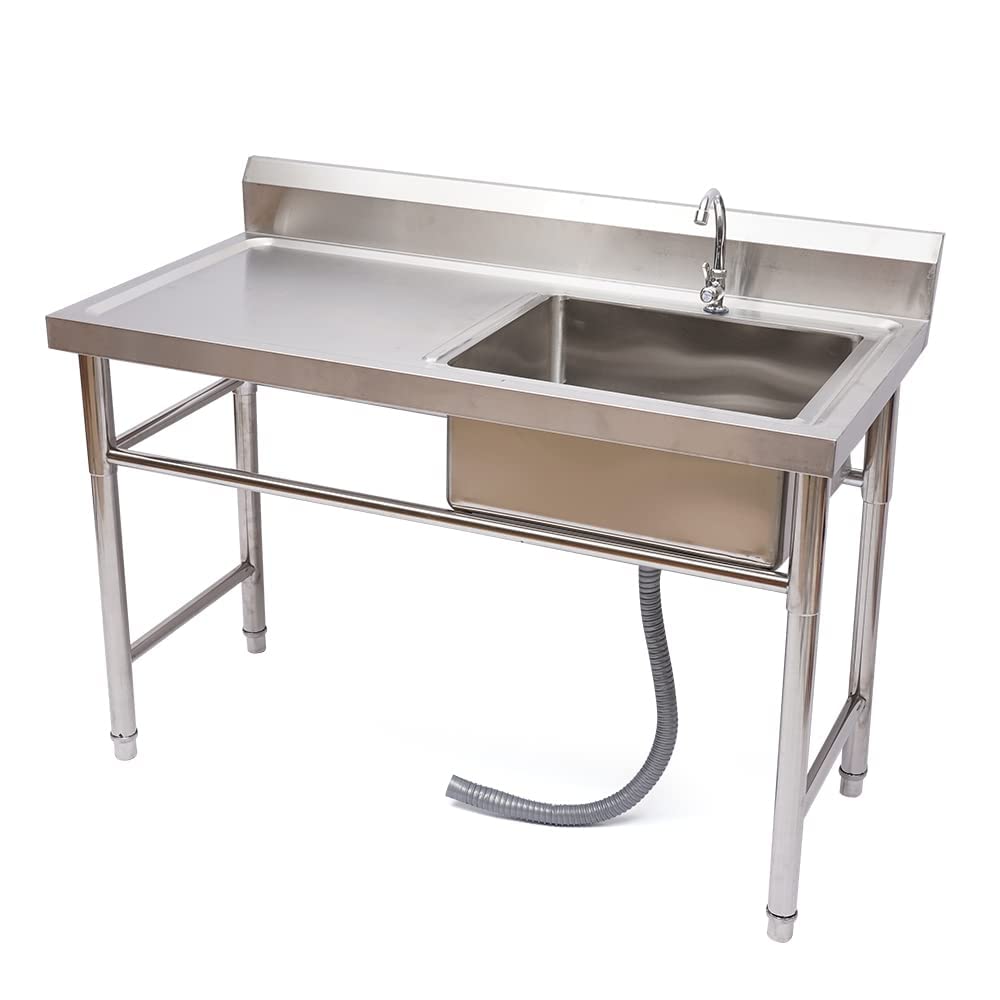 Commercial Stainless Steel Utility Sink - Heavy Duty 304 Stainless Steel Free Standing Single Bowl for Restaurant & Kitchen Use | Perfect for Food Prep, Dishwashing & Commercial Cleaning