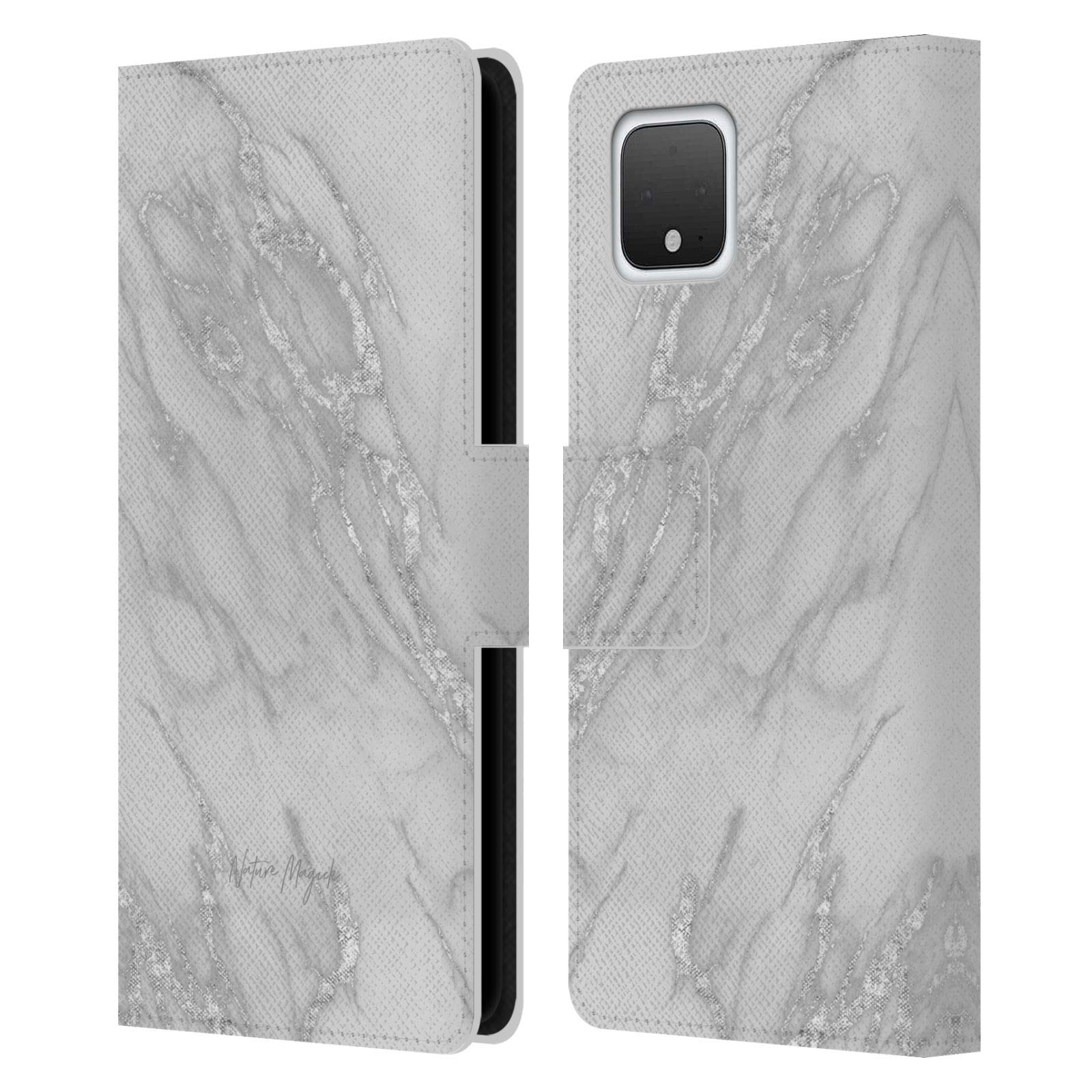 Magick Silver Marble Pixel 4 Case - Leather Book Wallet Cover for Travel & Work