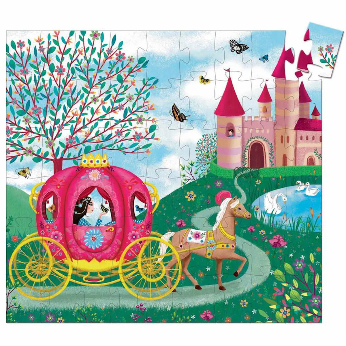 Djeco Elise's Carriage Silhouette Puzzle - 35-Piece Wooden Jigsaw Puzzle for Kids Ages 4-8 | Educational Toy for Preschool Learning & Bedtime Storytelling