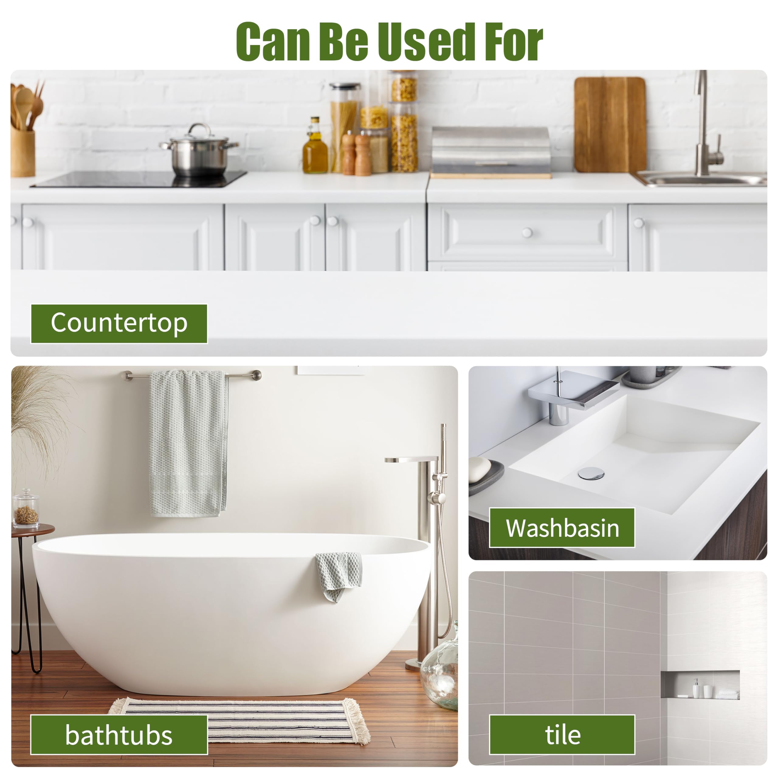 White Ceramic Tub and Tile Refinishing Kit - Waterproof Bathtub, Bathroom Wall, Countertop & Sink Paint Resurfacer (64oz Covers 100-120 sq.ft) - Low Odor, Easy to Use for Kitchen & Bathroom Renovation