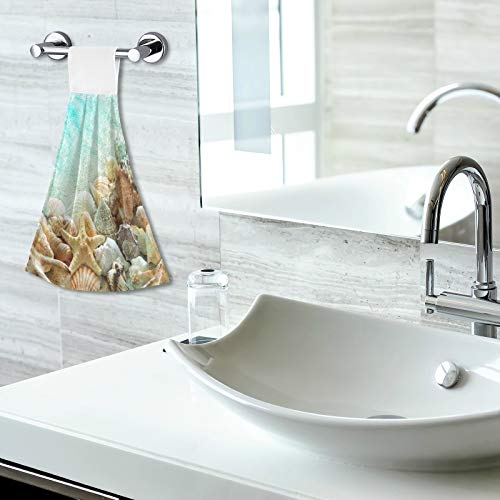 Exnundod Starfish Seashell Kitchen Towels Set of 2 - Absorbent Cotton Hand Towels & Dish Towels for Bathroom, Farmhouse, Laundry Room - Perfect for Summer Beach House Decor, Housewarming Gift & Coastal Themed Kitchens