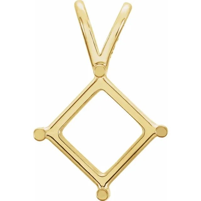Solid Sterling Silver or 14kt Gold 6mm-11mm Square Princess Cut Pendant Setting | Premium Jewelry Setting for Engagement Rings & Necklaces | Handcrafted in USA