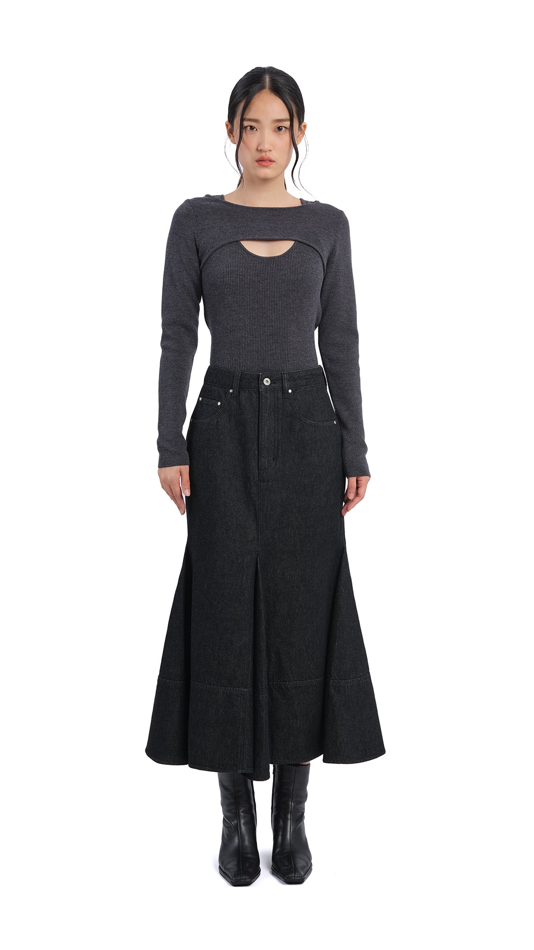 Stylish High Waist Denim Fishtail Skirt for Women - Trendy A-Line Midi Skirt with Side Pockets - Perfect for Casual Outfits, Date Nights & Office Wear