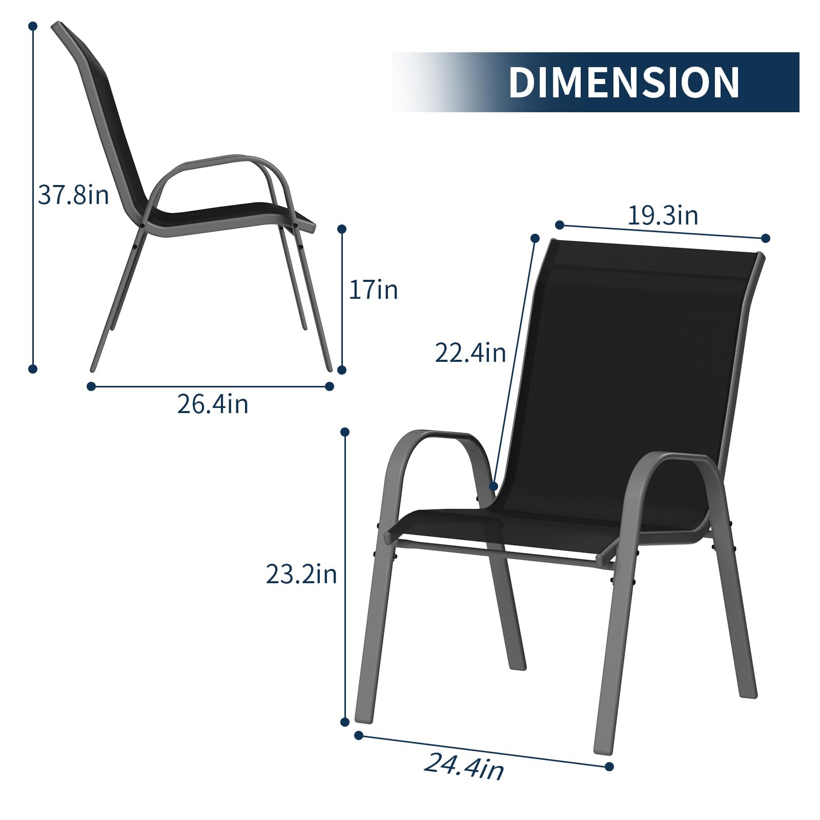 Amopatio 4-Piece Stackable Patio Chair Set - All-Weather Outdoor Dining Chairs, Breathable Garden Furniture for Backyard, Deck, Poolside - Black (Perfect for Outdoor Entertaining & Relaxation)