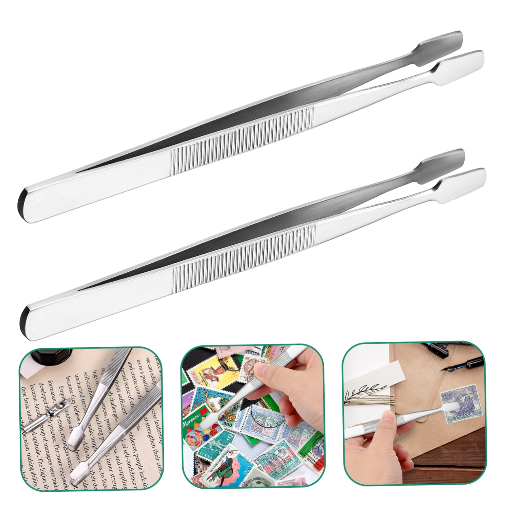 2pcs Metal Stamp Tongs for Philately - Silver Stamp Collector Tools with Non-Slip Grip | Perfect for Organizing, Handling & Preserving Rare Stamps