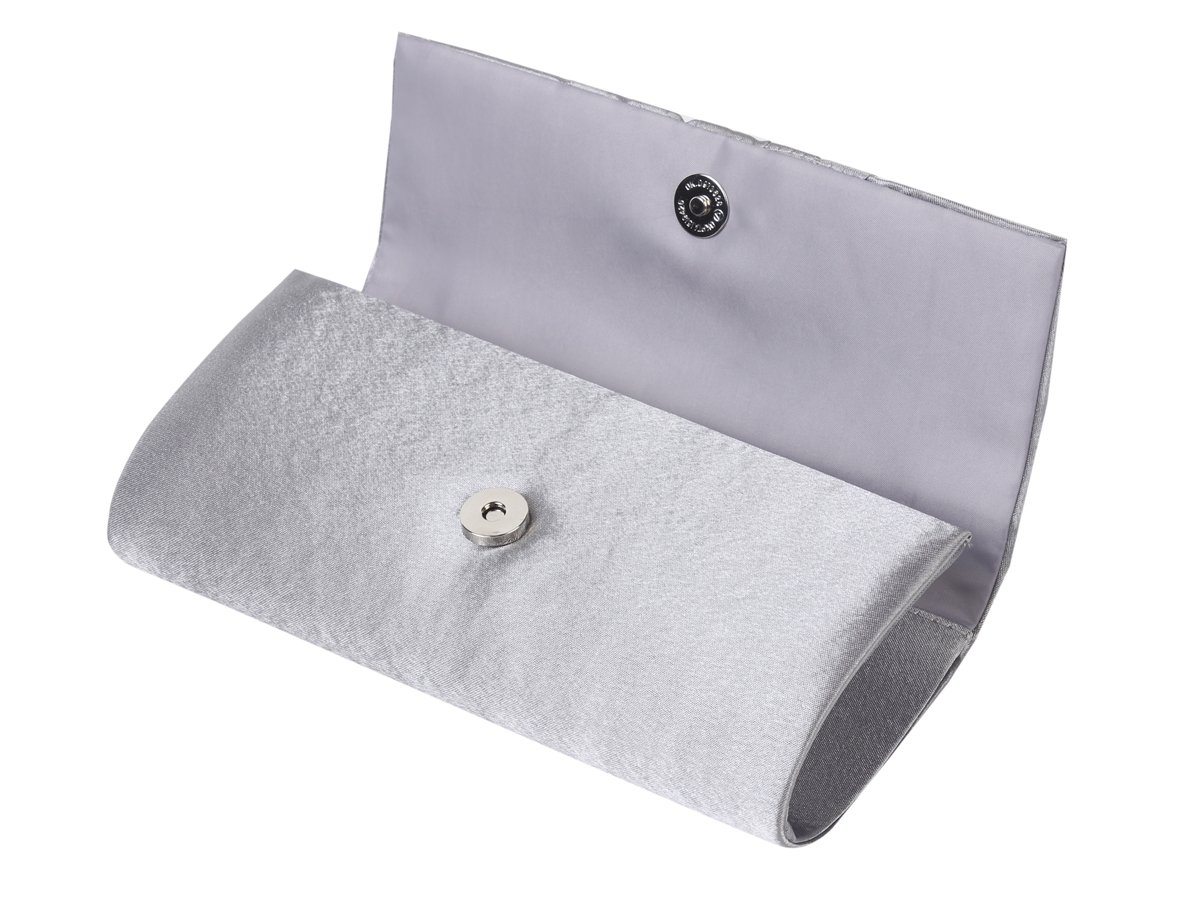 Damara Women's Satin Pleated Clutch Bag - Elegant Silver Evening Purse for Wedding, Bridal, Prom & Formal Events - Large Size Handbag for Parties, Dinners & Special Occasions