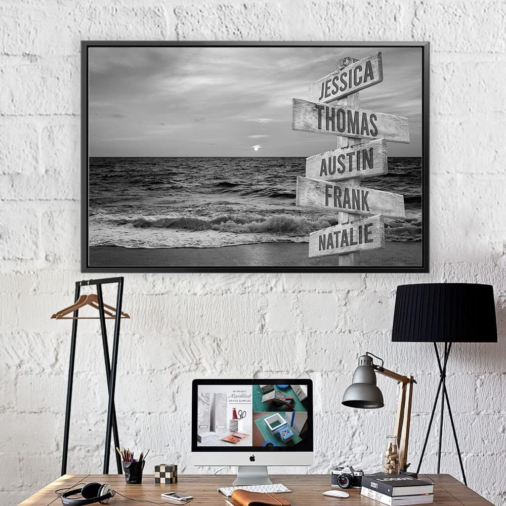 Personalized Ocean Sunset Canvas Print - Custom Name Artwork in 18x12 Modern Black Frame - Unique Home Decor Gift for Him or Her - Perfect for Living Room, Bedroom & Anniversary Presents