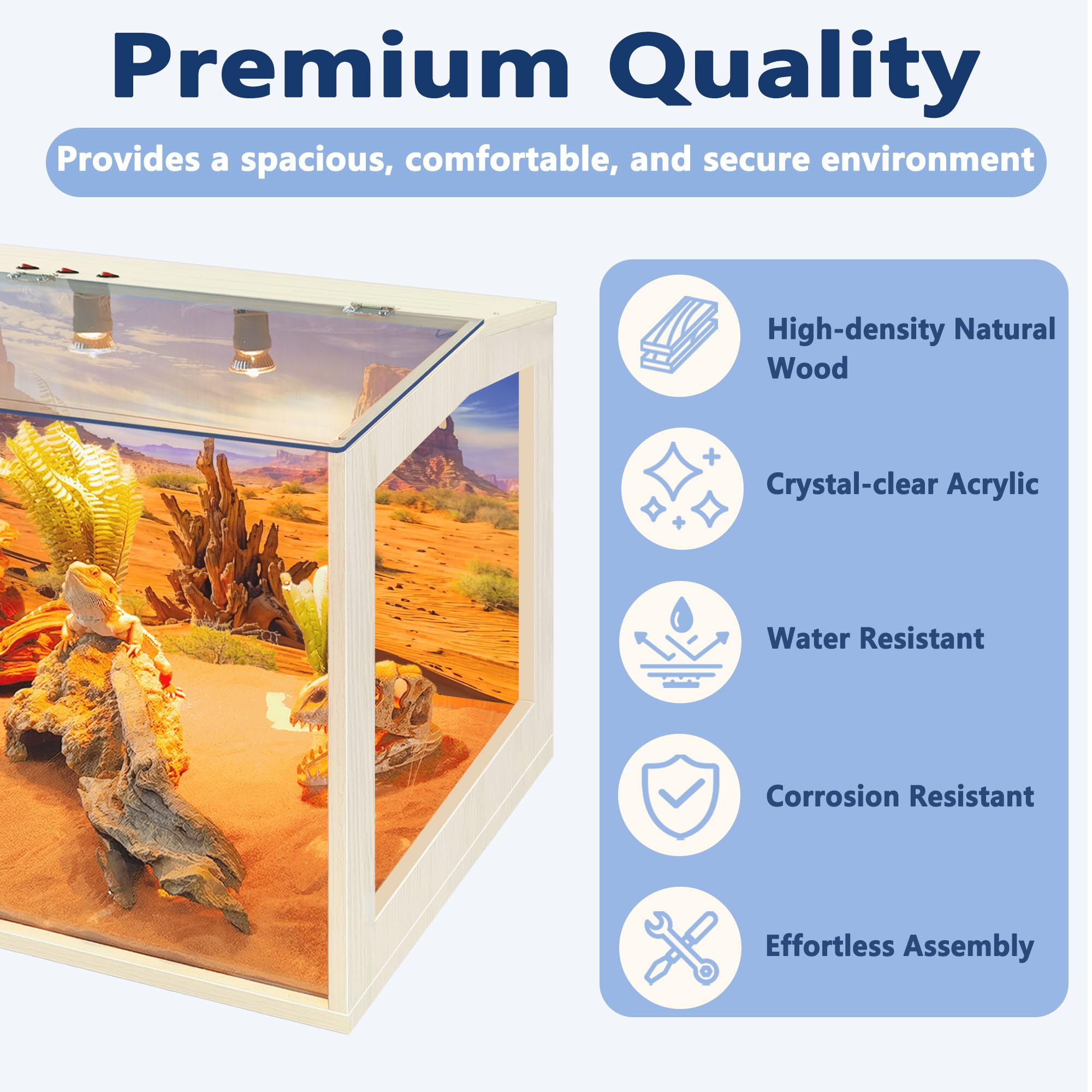 70 Gallon Reptile Terrarium Tank for Bearded Dragons, Lizards & Snakes - 48