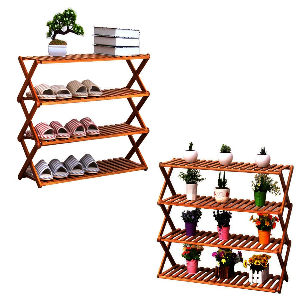 LITA 4-Tier Bamboo Shoe Rack Organizer - Foldable Free Standing Shoe Shelf Storage for Entryway, Closet & Bedroom - Space Saving Shoe Storage Solution for Sneakers, Boots & Sandals