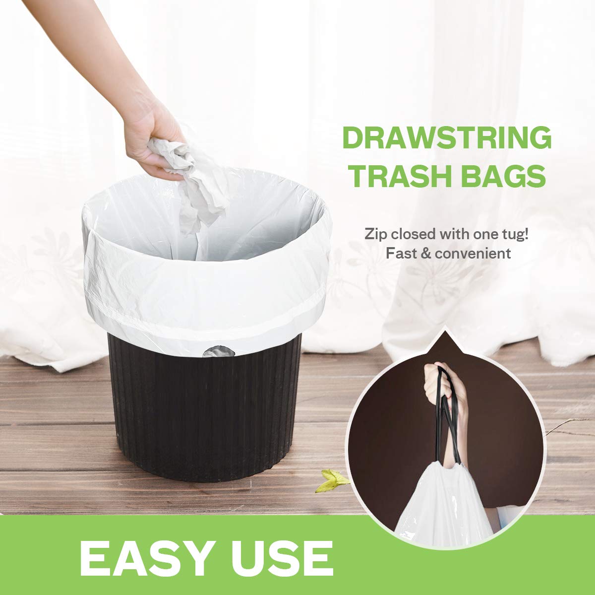 Teivio 1.2 Gallon 220-Count Strong Drawstring Trash Bags - Small Garbage Bags for Bathroom, Kitchen, Office & Home (Fits 4.5-5L / 0.8-1.3 Gal Trash Cans) - Durable Plastic Bin Liners for Daily Waste Disposal