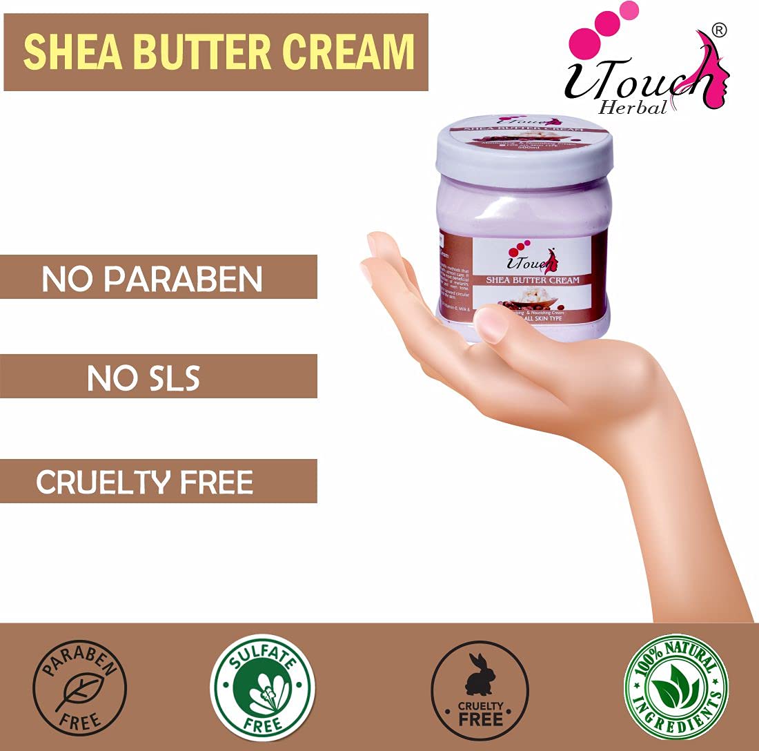 Pure Natural Shea Butter Cream for Skin Whitening & Massage - 500ml | Organic Moisturizer for Dry Skin, Body & Face Care | Perfect for Spa, Home Use & Gifts