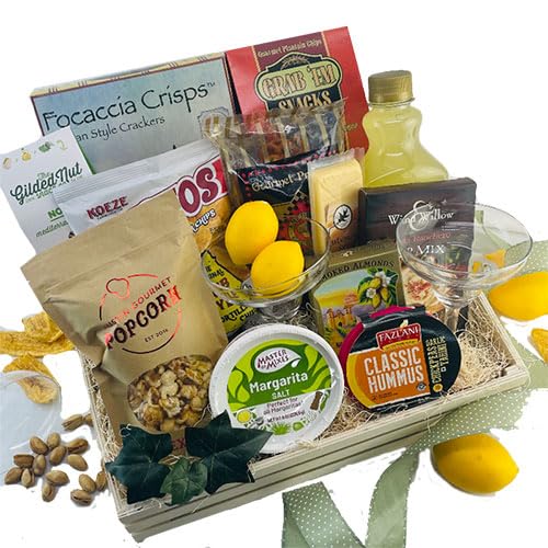 Premium Margarita On The Rocks Gift Basket Set - Perfect for Cinco de Mayo, Housewarming & Birthday Parties - Includes Tequila Glasses, Mix & Salt