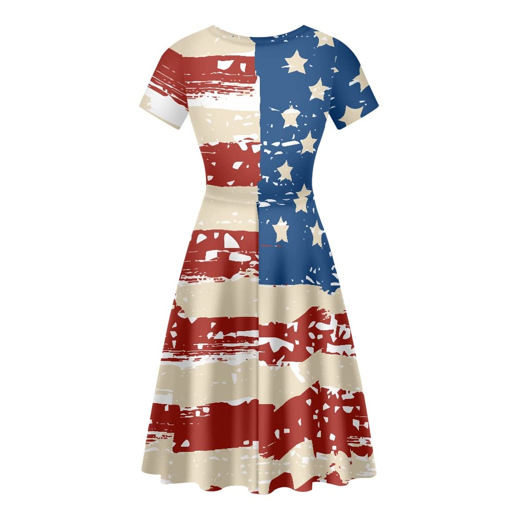 GLUDEAR Women's Patriotic American Flag Dress - Casual Midi Dress for 4th of July, Memorial Day & National Holidays - Perfect for BBQ, Parties & Outdoor Events