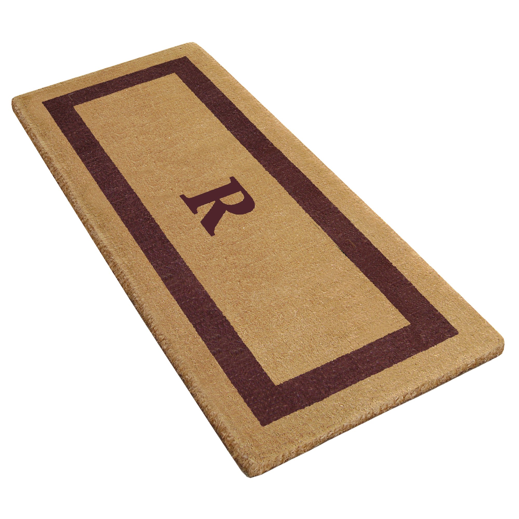 Personalized Monogram Coir Door Mat - Heavy Duty Natural Coco Fiber Welcome Mat with Single Picture Frame Design | Durable Handcrafted Outdoor Rug | Eco-Friendly Brown 24