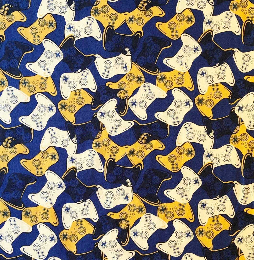 1/2 Yard Video Game Controller Print Navy Blue Cotton Fabric - Perfect for Quilting, Sewing, DIY Crafts, Throw Pillows & Home Decor (44