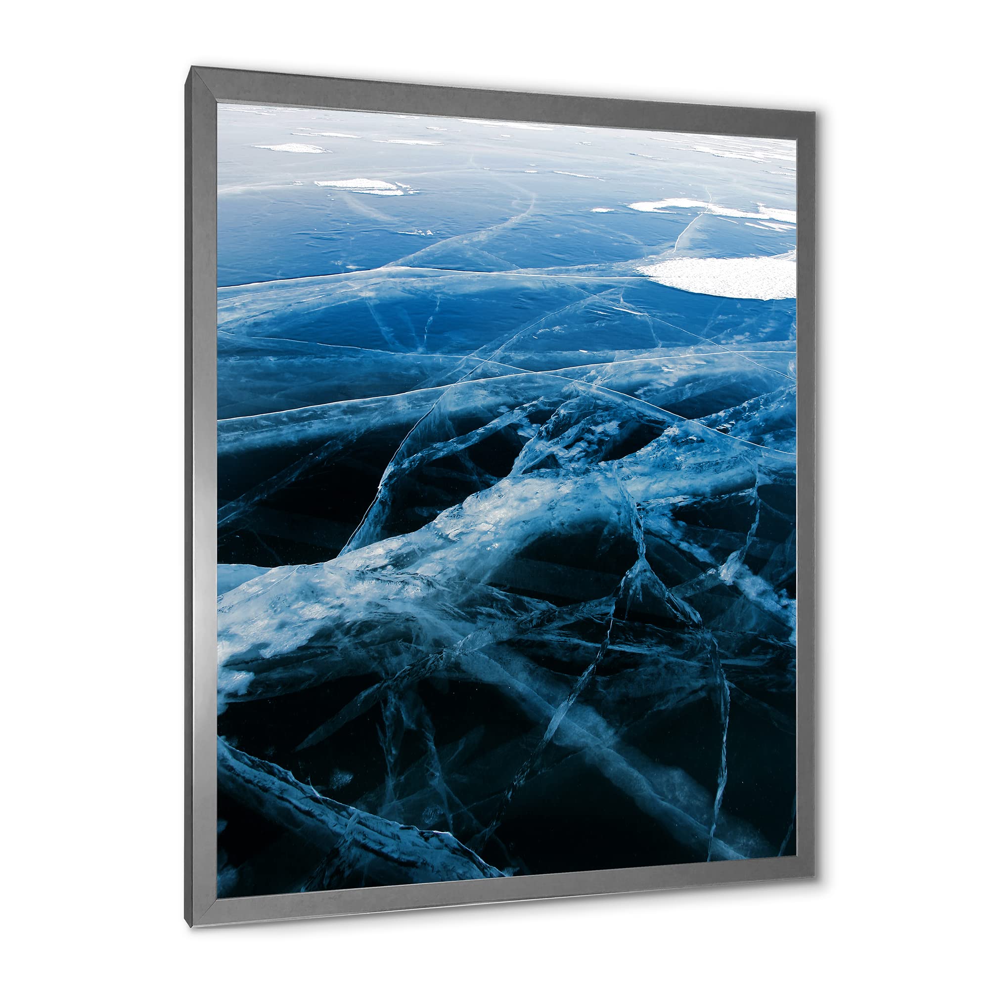 DesignQ Blue and White Ice Structure II Modern Framed Wall Art - Contemporary Home Decor for Living Room, Bedroom & Office - Perfect Gift for Housewarming & Holidays