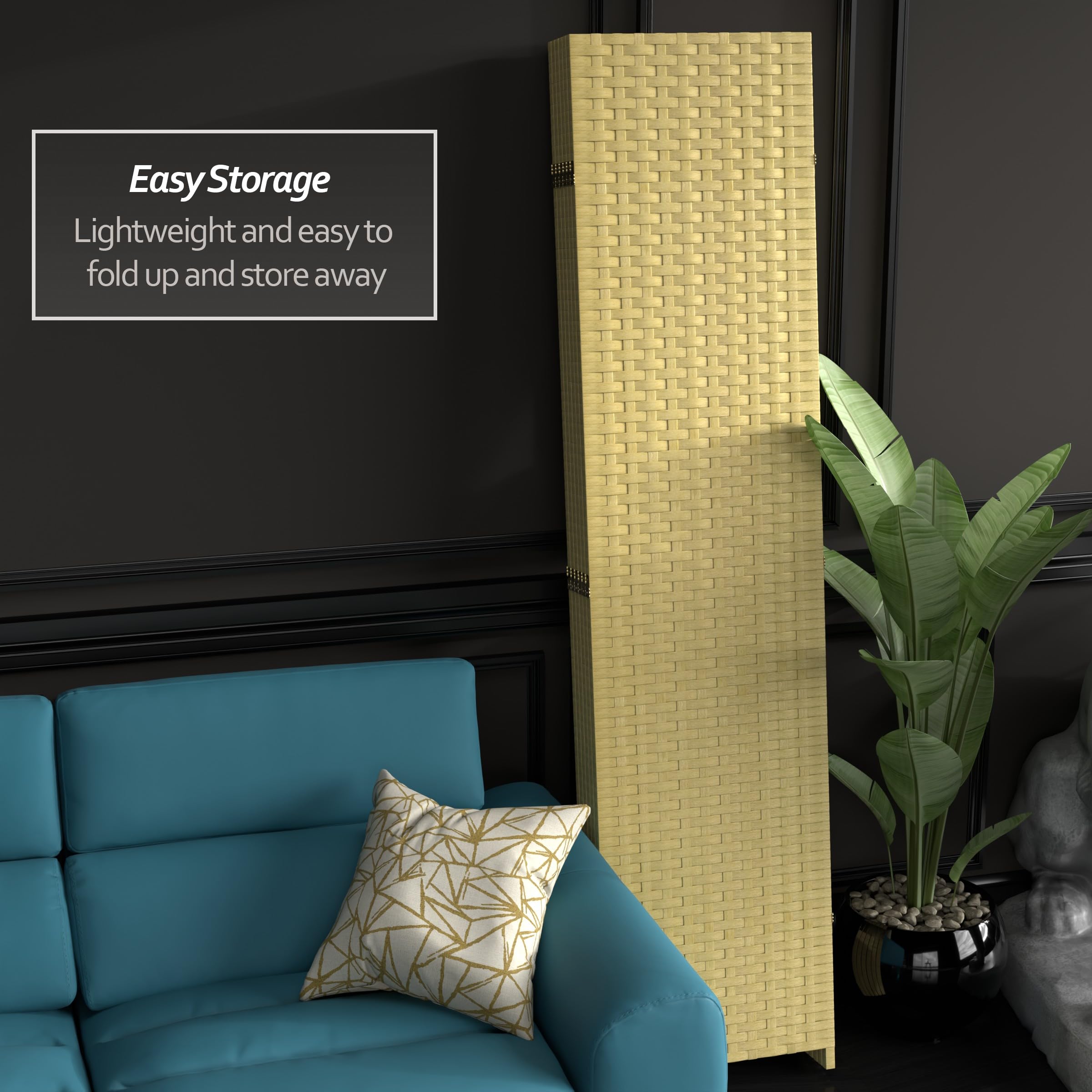 7 ft Tall Red Lantern Woven Fiber Dark Beige 6-Panel Room Divider - Perfect for Home Office, Living Room & Bedroom Privacy