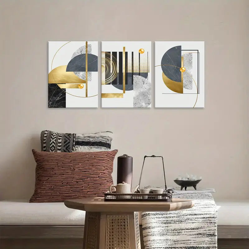 3-Piece Abstract Gold Metal Wall Art - Ready to Hang Modern Home Decor for Living Room, Bedroom & Office