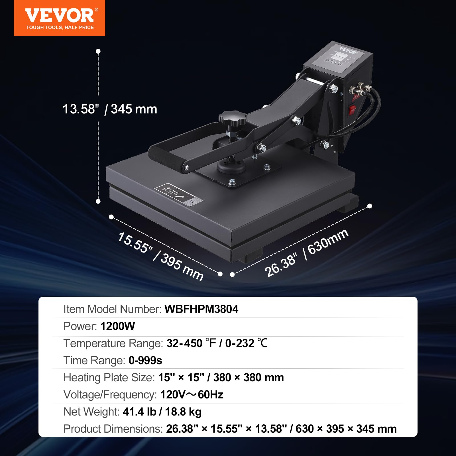 VEVOR 15x15 Inch Digital Heat Press Machine for T-Shirts & Sublimation - Fast Heating, High Pressure Industrial Heat Transfer Vinyl Printer - Perfect for DIY Crafts, Custom Apparel & Small Business Use - Easy to Use Black Heat Press
