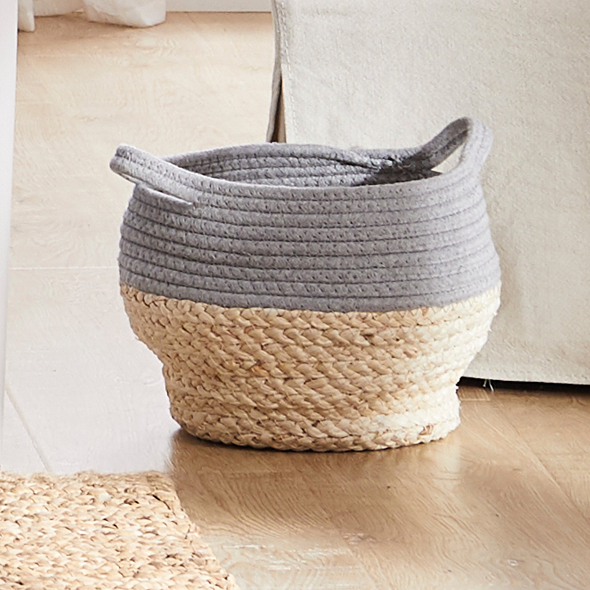Natural Mozambique Grey Mini Drum Storage Basket - Handwoven Rattan Organizer for Home Decor, Toys, and Blankets | Perfect for Living Room, Nursery, and Bedroom Organization