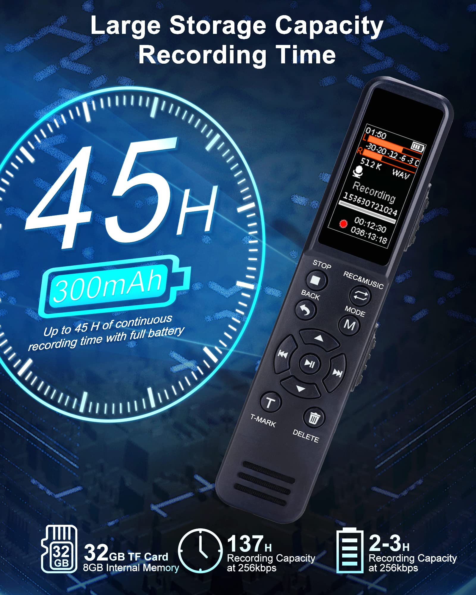 Upgraded Digital Voice Recorder with Voice Activation & USB Charging - Compact MP3 Audio Recorder for Lectures, Meetings, Interviews - Perfect for Students, Journalists & Professionals