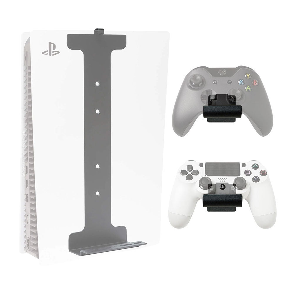 HIDEit PlayStation 5 Wall Mount with Dual Controller Holder - Secure & Space-Saving PS5 Organizer for Gaming Room Setup