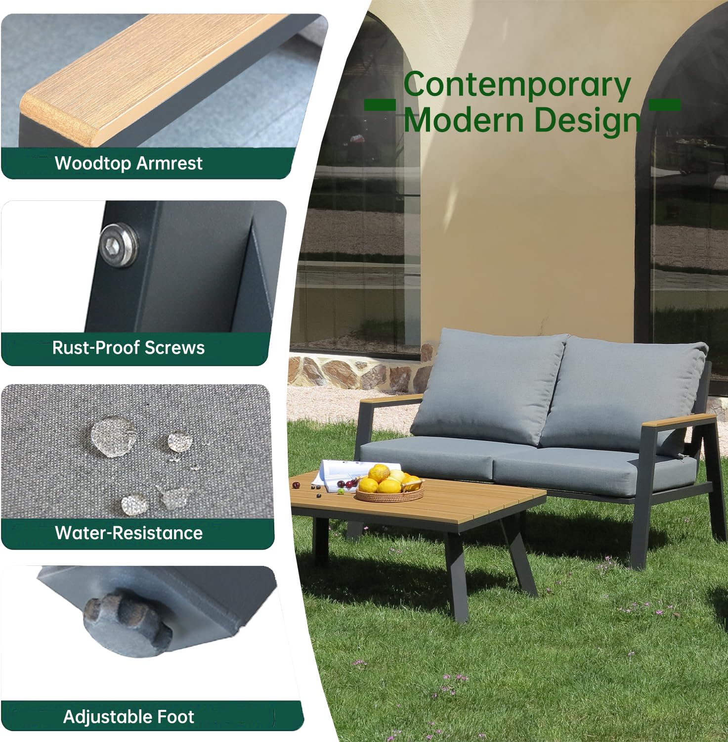 4-Piece Patio Furniture Set - Aluminum Outdoor Conversation Set with Cushions, Deck Lounge Sofa & Coffee Table for Garden, Porch, Backyard - Perfect for Relaxing, Entertaining & Outdoor Gatherings (Includes Loveseat)
