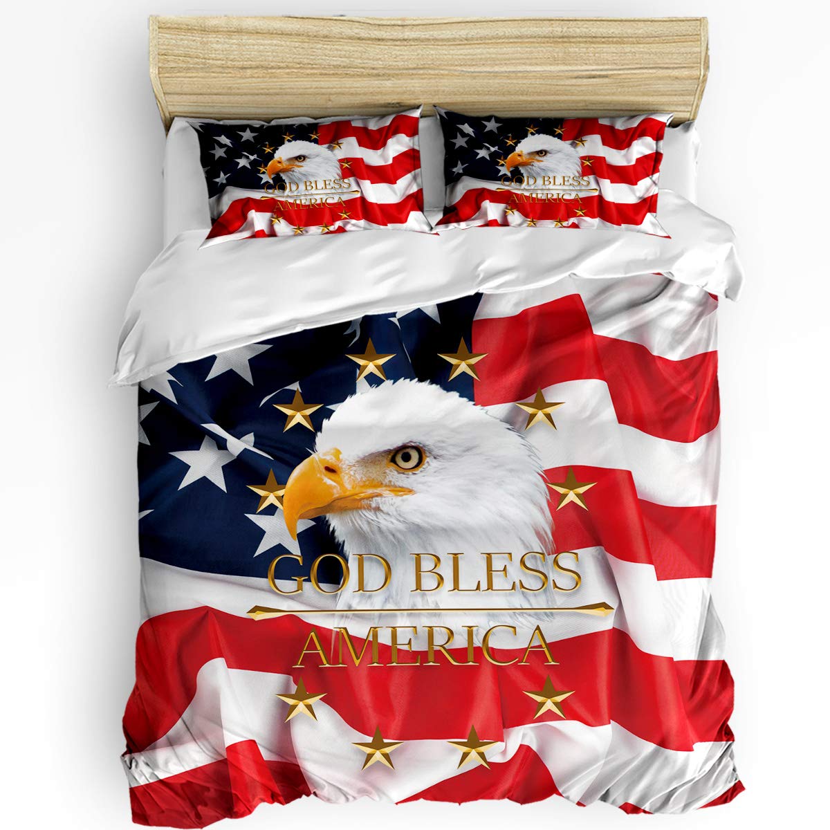 Queen Size 3-Piece Duvet Cover Set - Patriotic Eagle Design with 1 Bedspread & 2 Pillowcases | Lightweight Comforter Cover for Kids, Children & Adults | Perfect for 4th of July, Independence Day & American-Themed Bedroom Decor