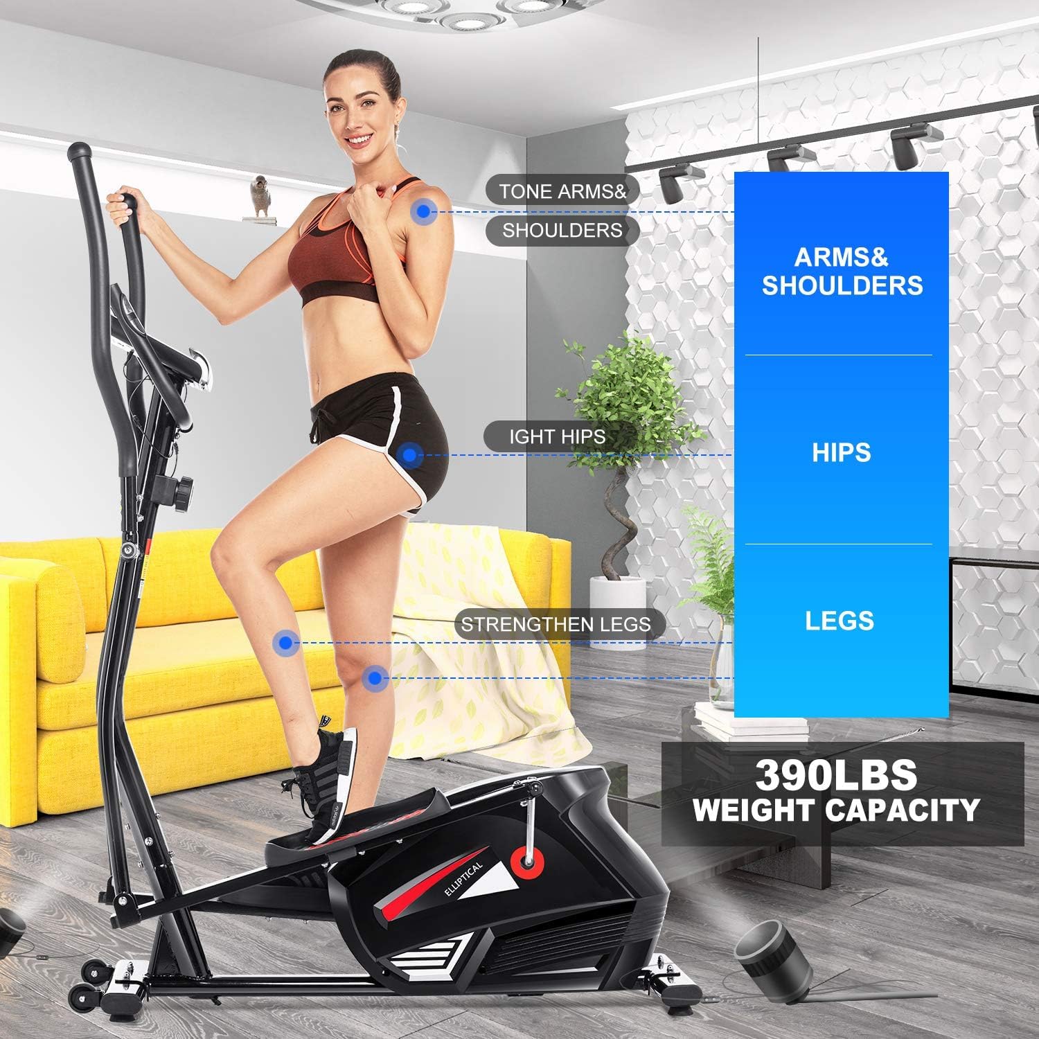 Best Heavy-Duty Elliptical Exercise Machine with APP - 10-Level Magnetic Resistance Cross Trainer for Home Gym, Supports 390 lbs - Perfect for Cardio, Weight Loss & Full-Body Workout (Ideal for Small Spaces, Home Office & Apartment Fitness)