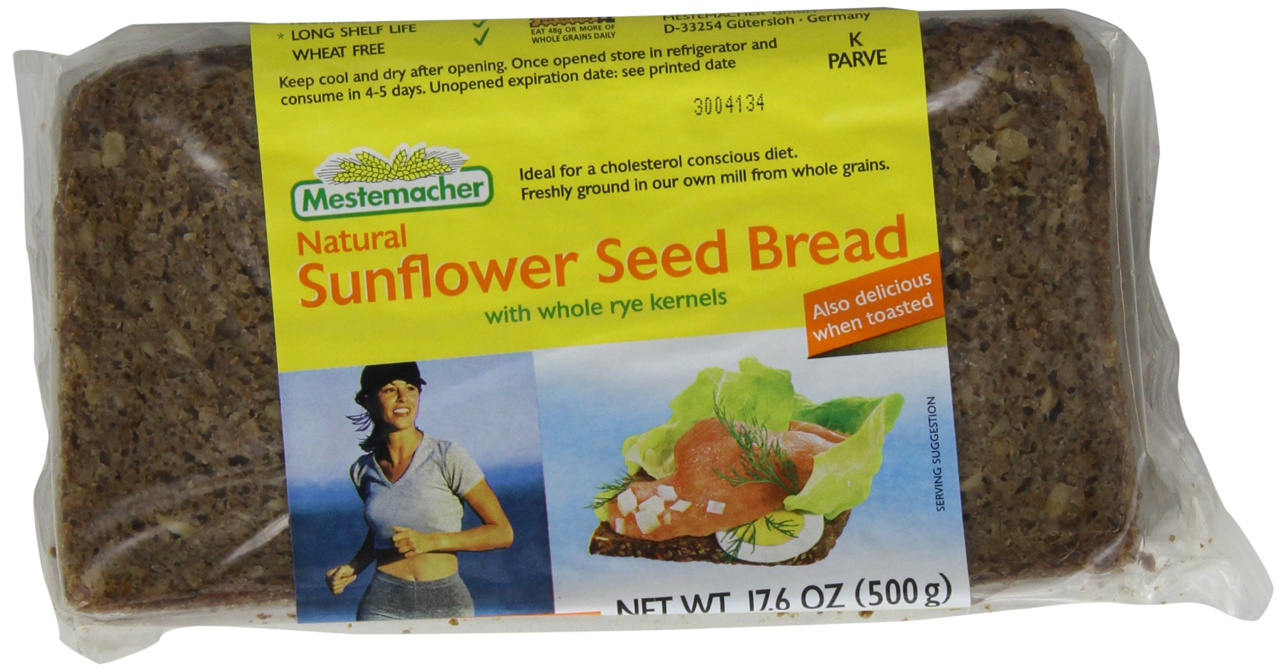 Organic Sunflower Seed Bread by Mestemacher - 17.6 Oz (Pack of 6) | High Fiber, Vegan & Gluten-Free | Perfect for Breakfast, Sandwiches & Healthy Snacks